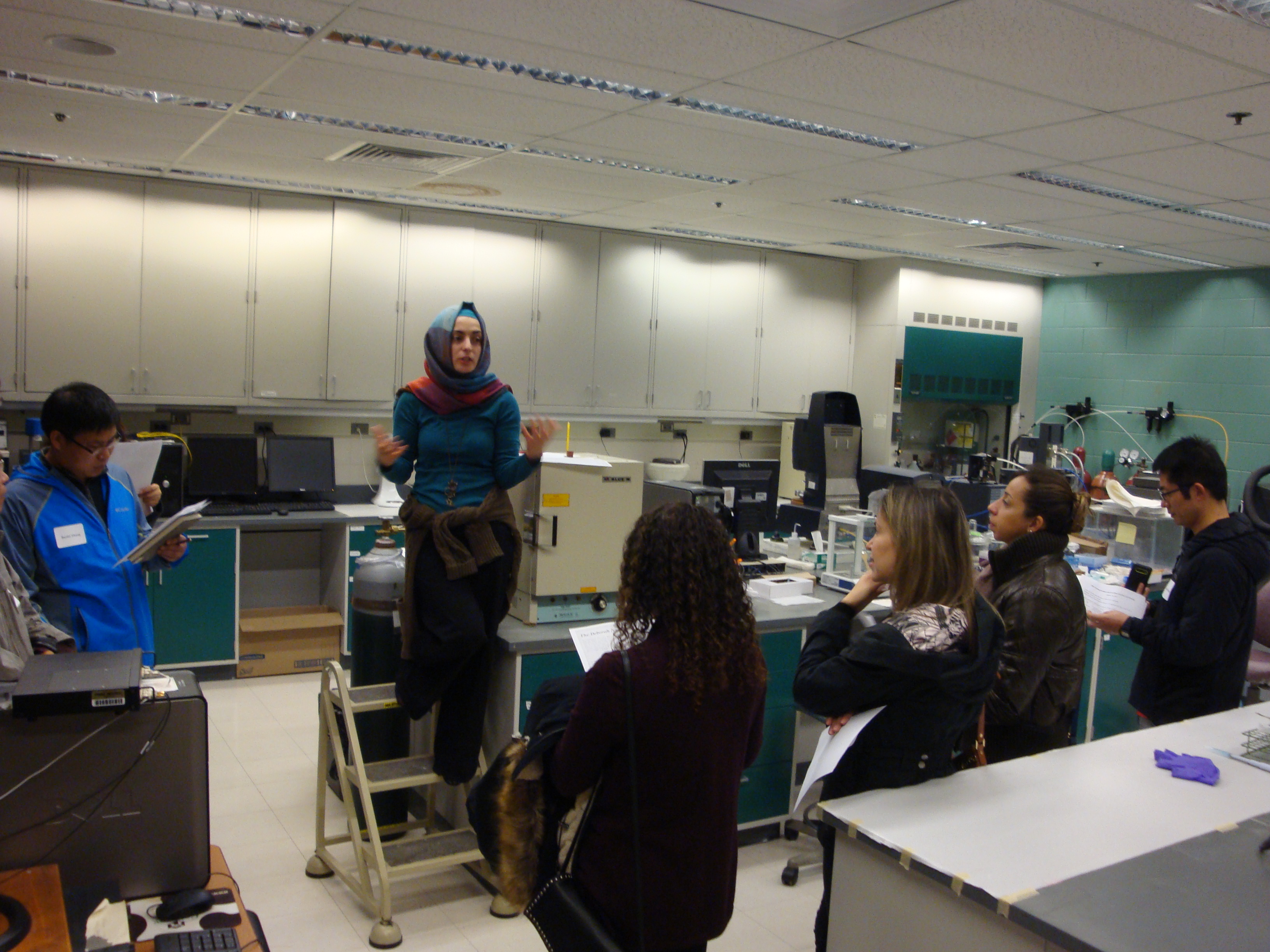 Graduate student Mine Eren explains rheology in Dr. Campanellas lab